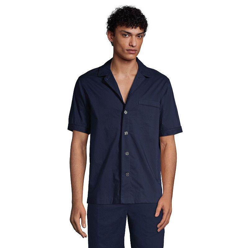 Men's Lands' End Poplin Pajama Shirt, Size: Large, Blue Chambray Product Image