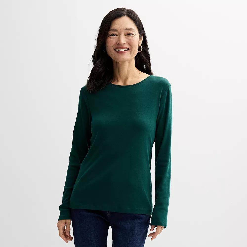 Women's Croft & Barrow® Essential Long-Sleeve Crewneck Tee, Size: XS, Flynn Blue Product Image