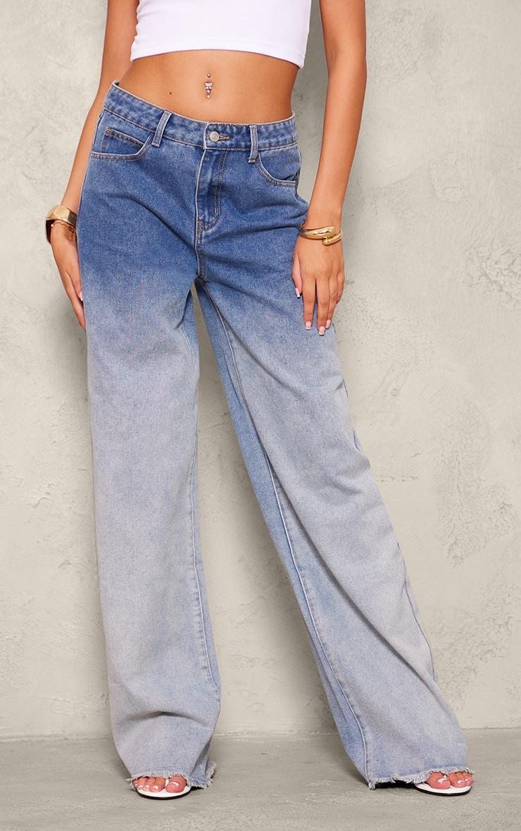 Tall Light Blue Wash Low Rise Frayed Hem Wide Leg Jeans Product Image