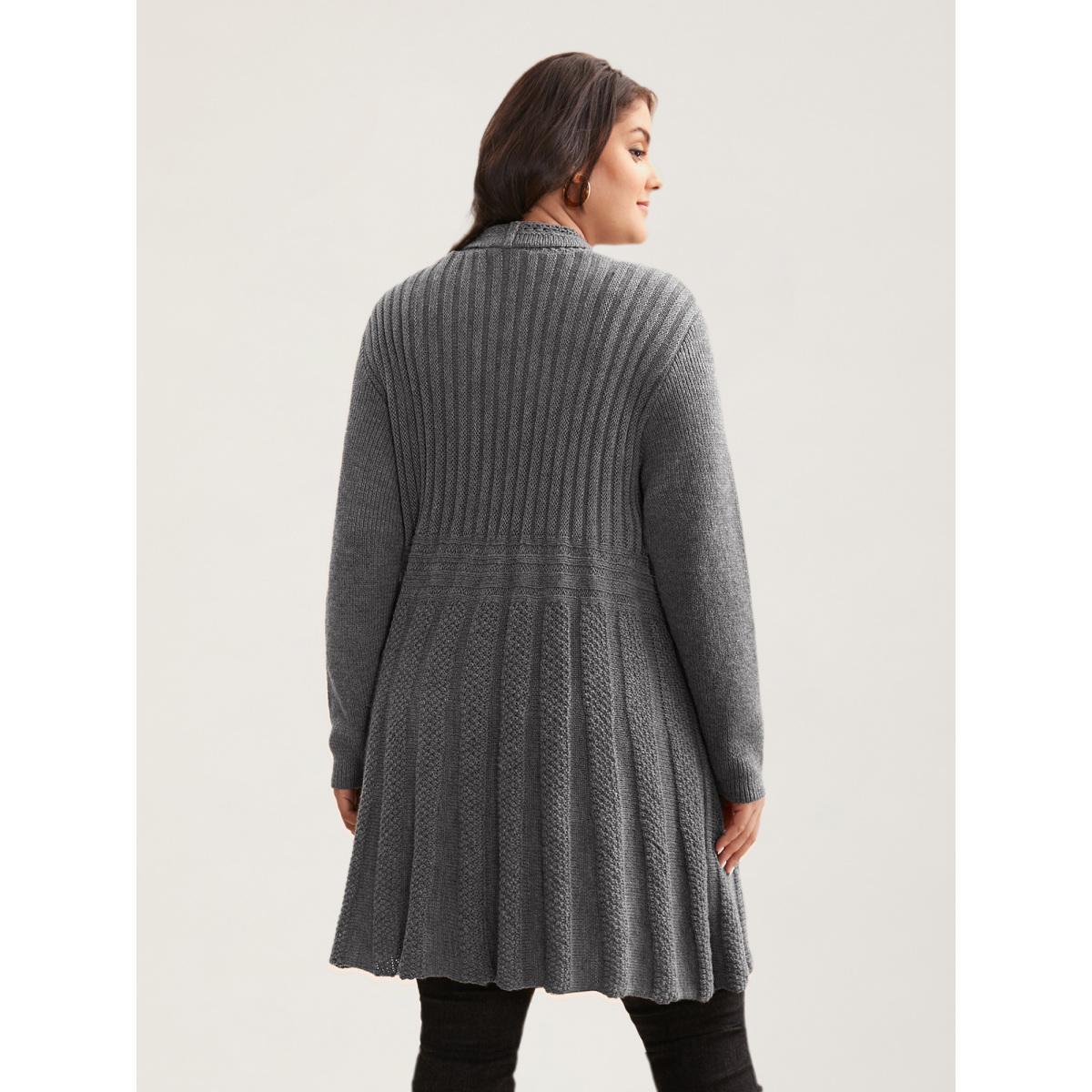 Plus Size Plain Textured Kimono Collar Cardigan Mediumgray Women Casual Loose Long Sleeve Everyday Cardigans BloomChic 30/6X Product Image