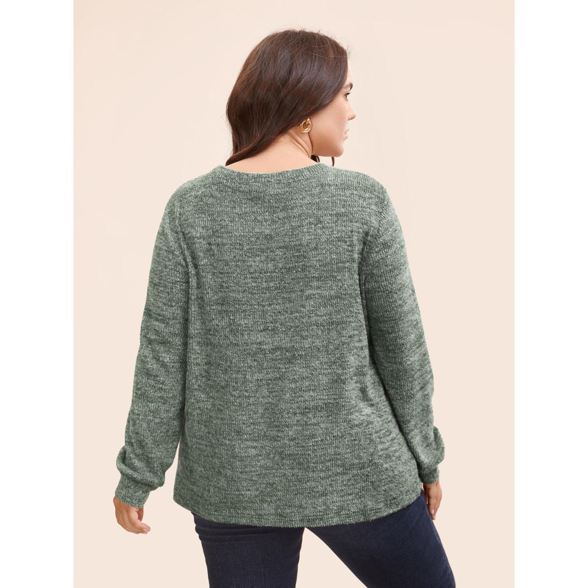 Plus Size Solid Heather Round Neck Stitch Sweatshirt Women DarkGreen Casual Topstitching Round Neck Everyday Sweatshirts BloomChic 10/M Product Image