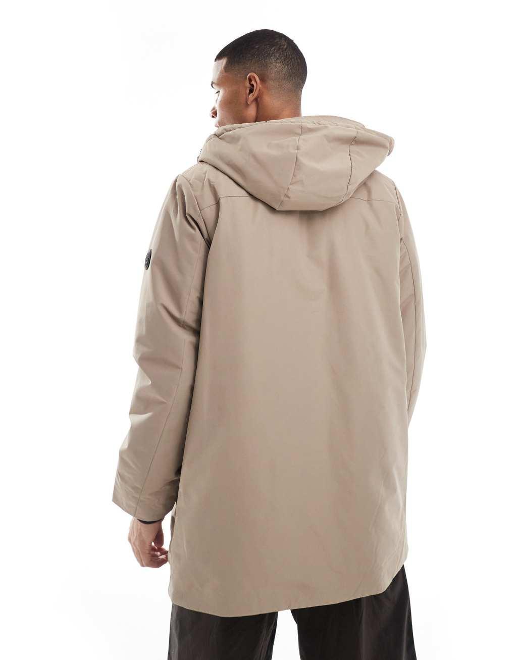ONLY & SONS technical parka with hood in taupe Product Image