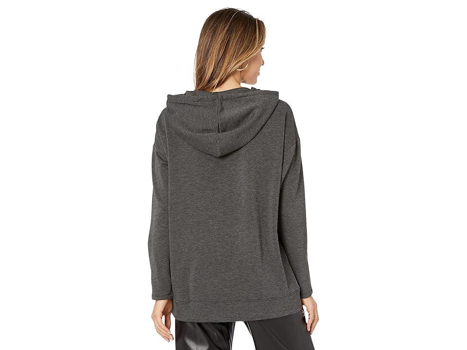 H Halston Long Sleeve Mix Media Hoodie Pullover (Heather Charcoal Women's Clothing Product Image