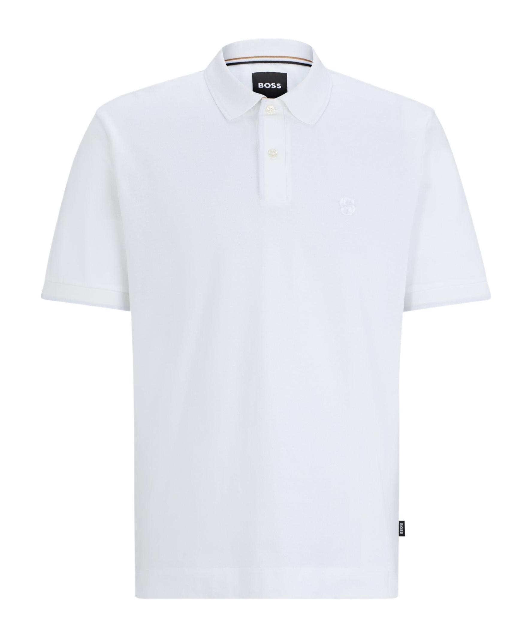 HUGO BOSS Embroidered-monogram Cotton Polo Shirt In White Product Image
