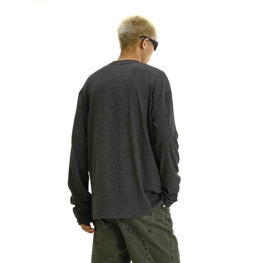 Long Sleeve Henley Plain T-Shirt Product Image