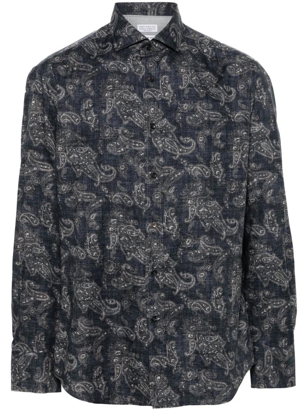 BRUNELLO CUCINELLI Paisley Cotton Shirt In Blue Product Image