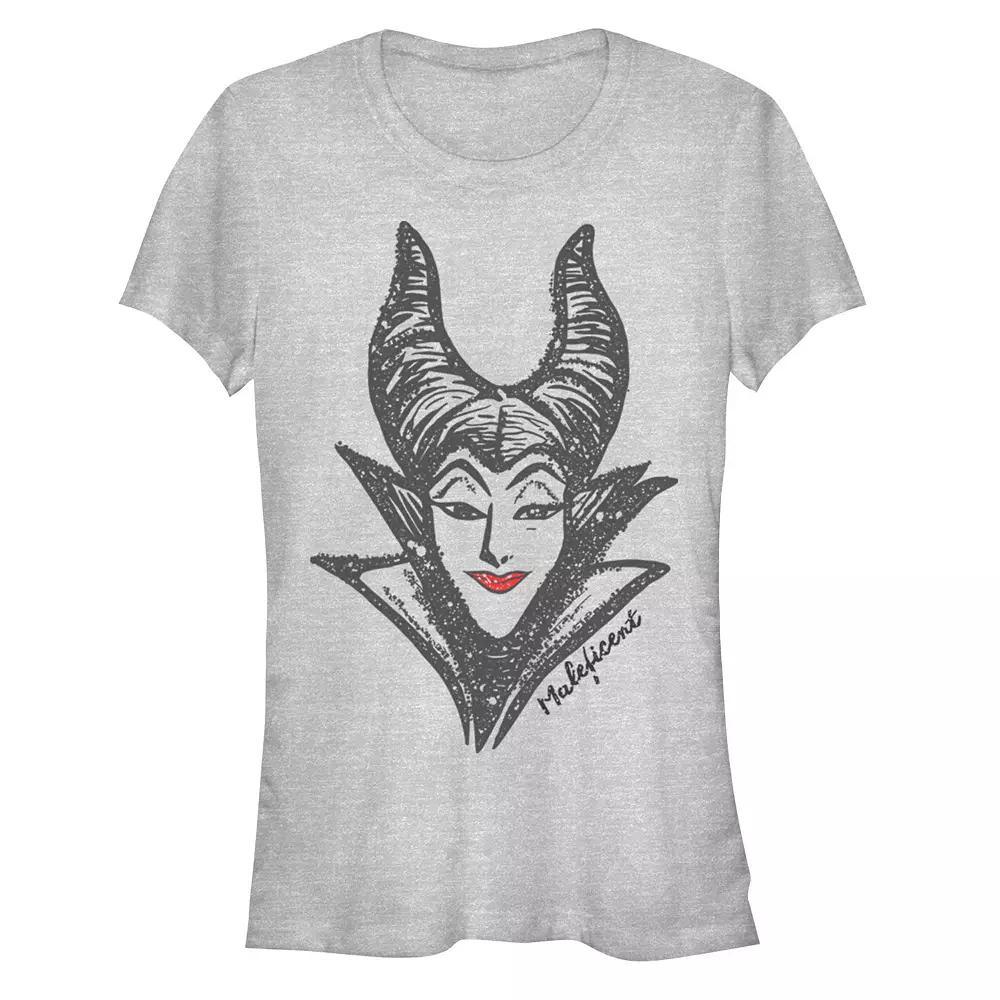 Disney Villains Sleeping Beauty Maleficent Head Sketch Juniors' Fitted Graphic Tee, Girl's, Size: Small, Athletic Grey Product Image