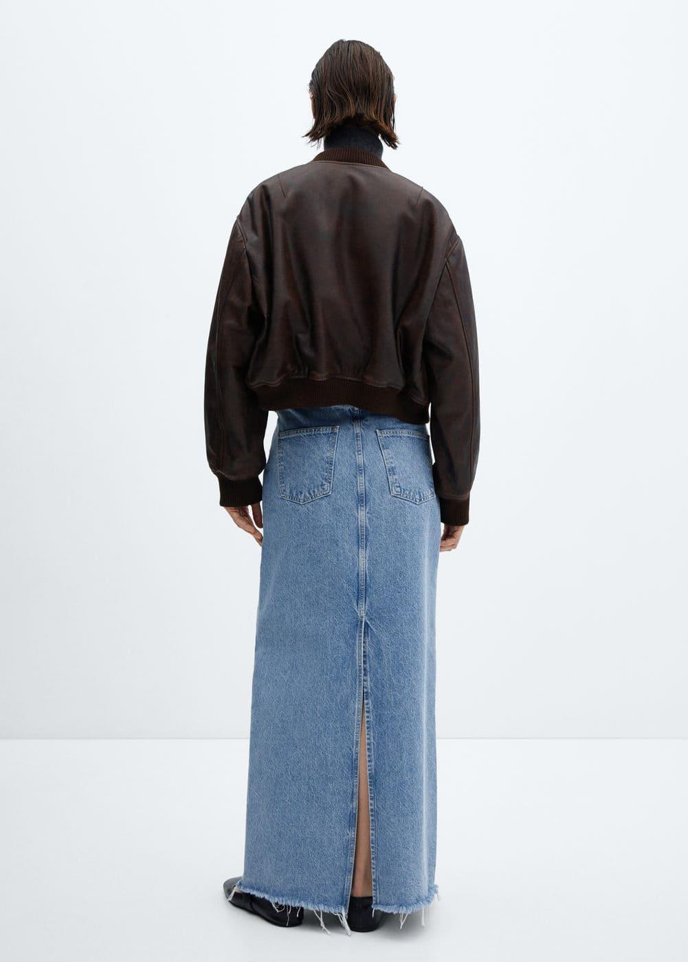 Mango raw hem detail denim maxi skirt Product Image
