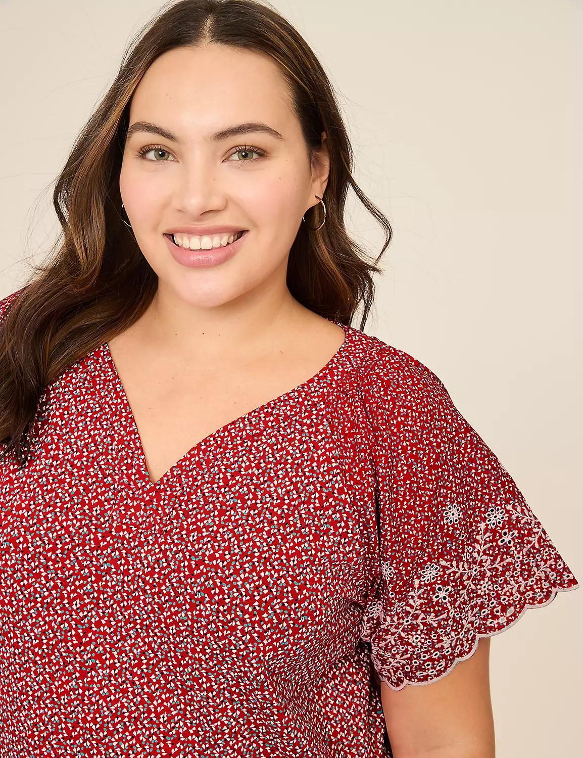Eyelet-Sleeve V-Neck Top Product Image