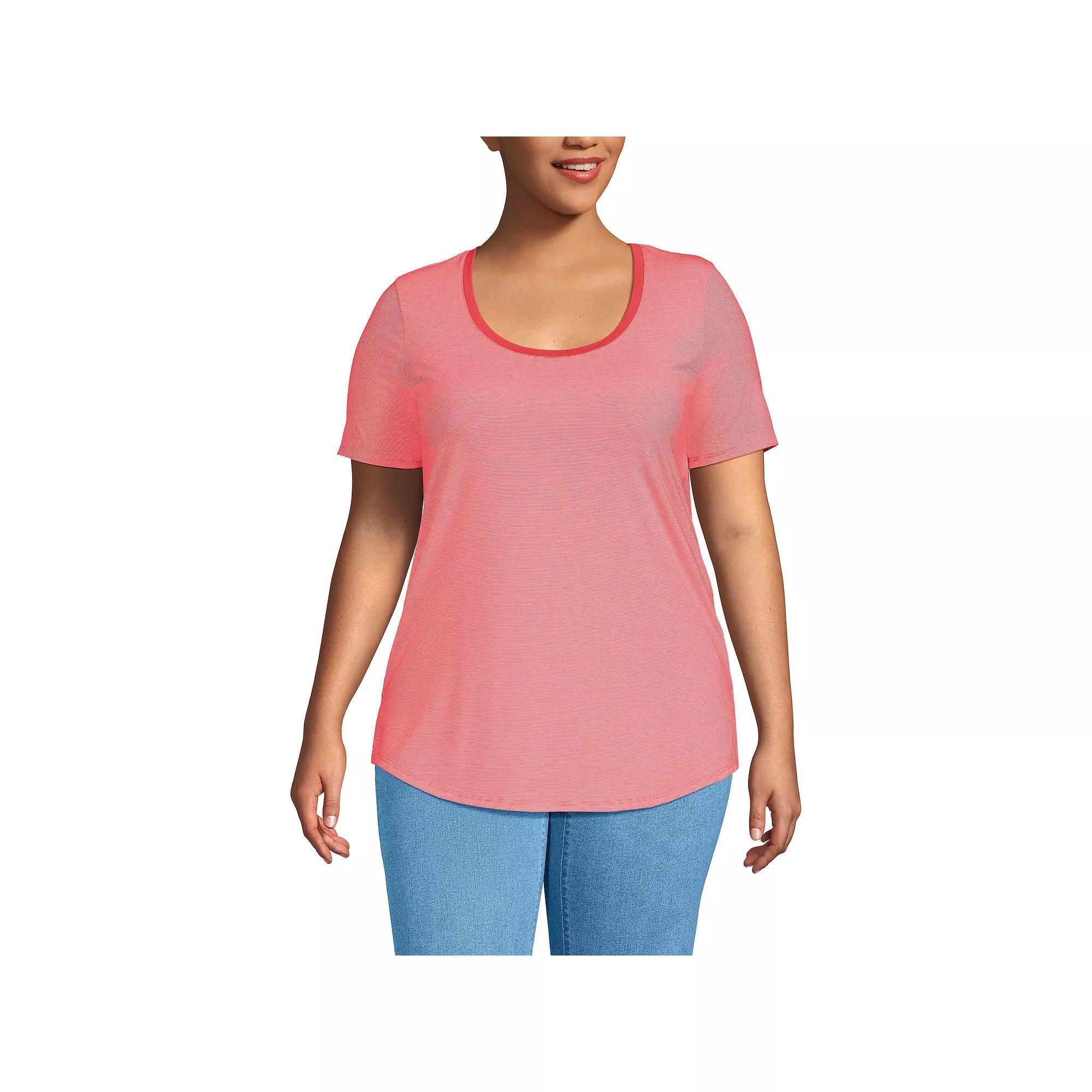 Plus Size Lands' End Short Sleeve Scoop Neck Tunic T-Shirt, Women's, Size: 1XL, Julep Pinstripe Product Image