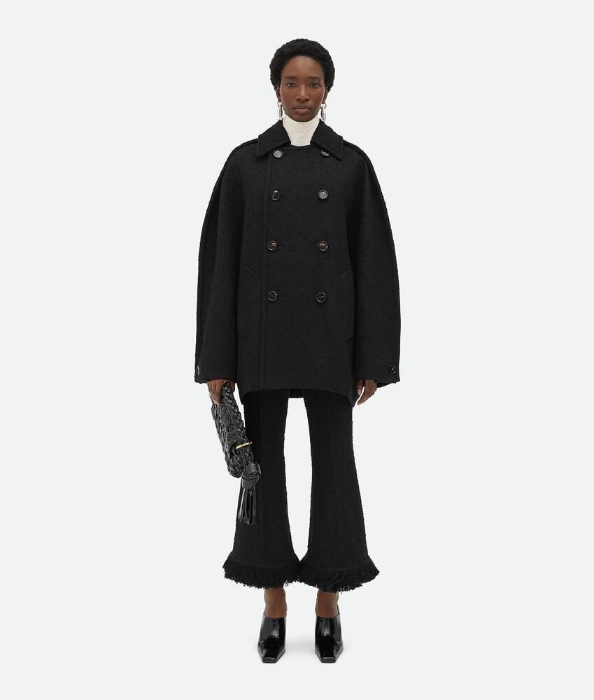 Women's Light Cotton Tweed Cocoon Coat in Black Product Image