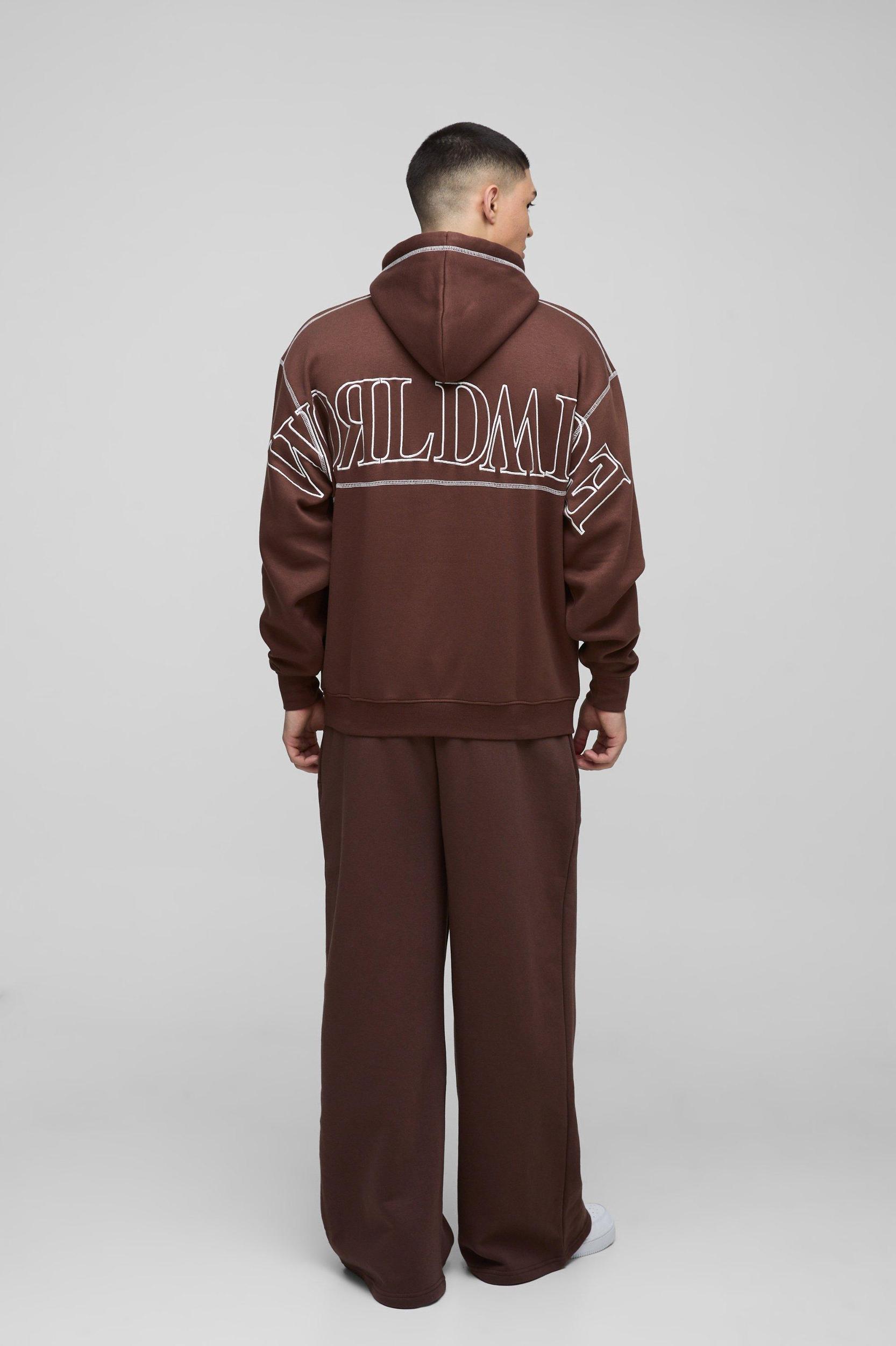 Oversized Worldwide Contrast Stitch Hoodie | boohooMAN USA Product Image