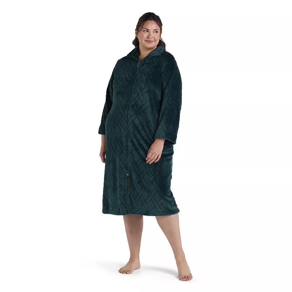 Plus Size Miss Elaine Essentials French Fleece Long Zip Robe, Women's, Size: 3XL, Pink Product Image