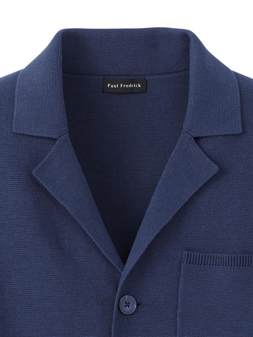 Cotton Notch Lapel Cardigan Sweater - Navy Product Image