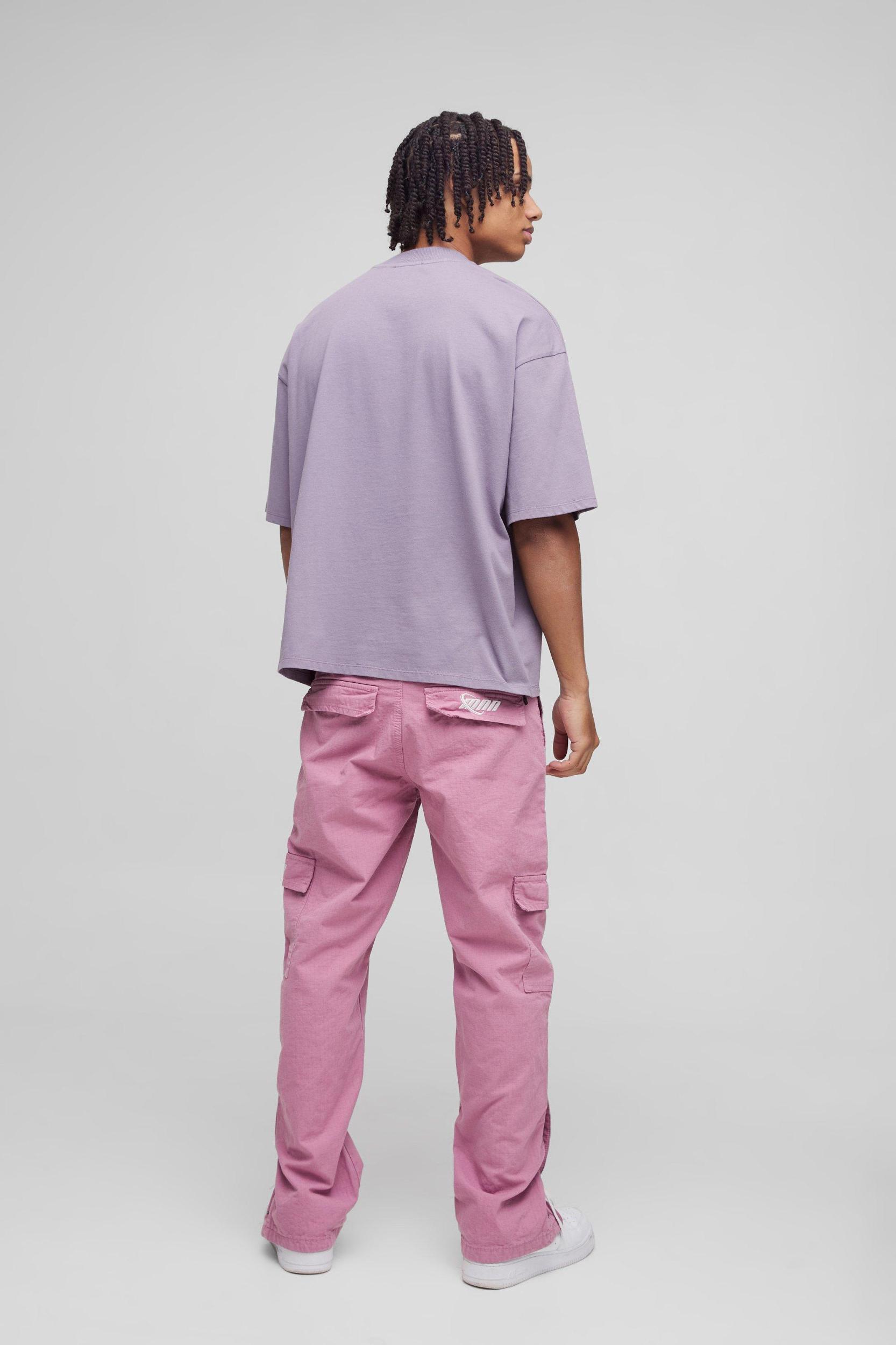 Straight Ripstop Popper Hem Branded Cargo Pants | boohooMAN USA Product Image