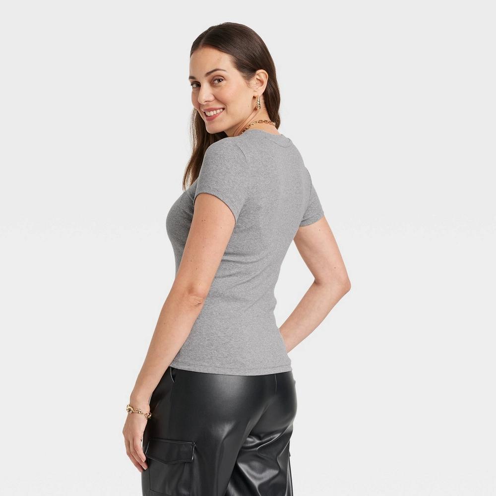 Women's Slim Fit Short Sleeve Ribbed T-Shirt - A New Day™ Tan XXL: Cotton Modal Blend, Crew Neck, Pullover Product Image