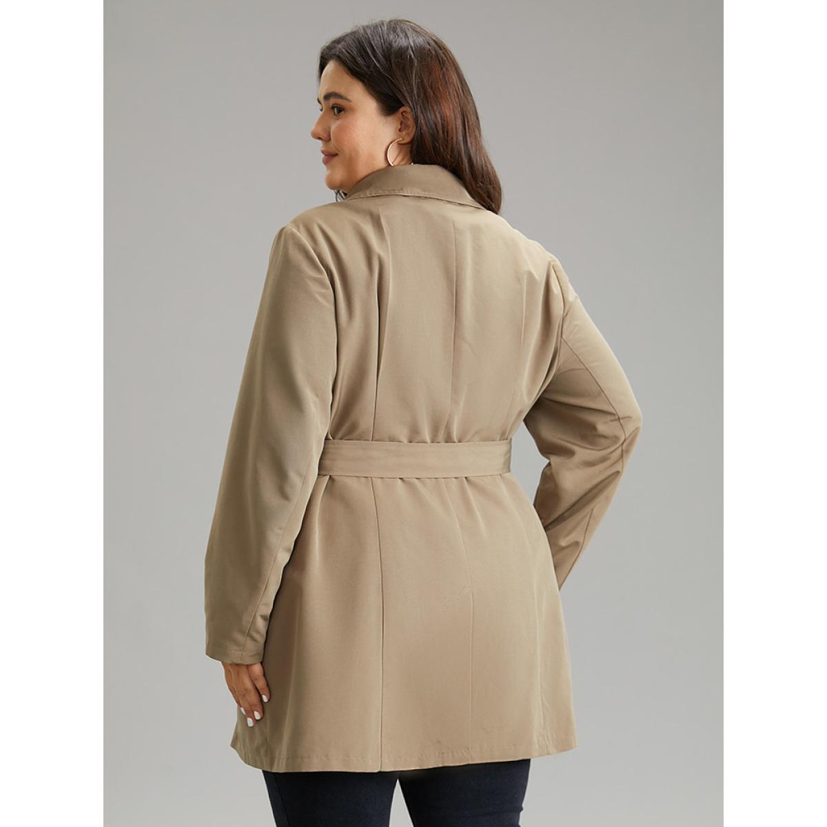 Plus Size Plain Double Breasted Belted Lapel Collar Coat Women LightBrown Casual Plain Ladies Dailywear Winter Coats BloomChic 18-20/2X Product Image