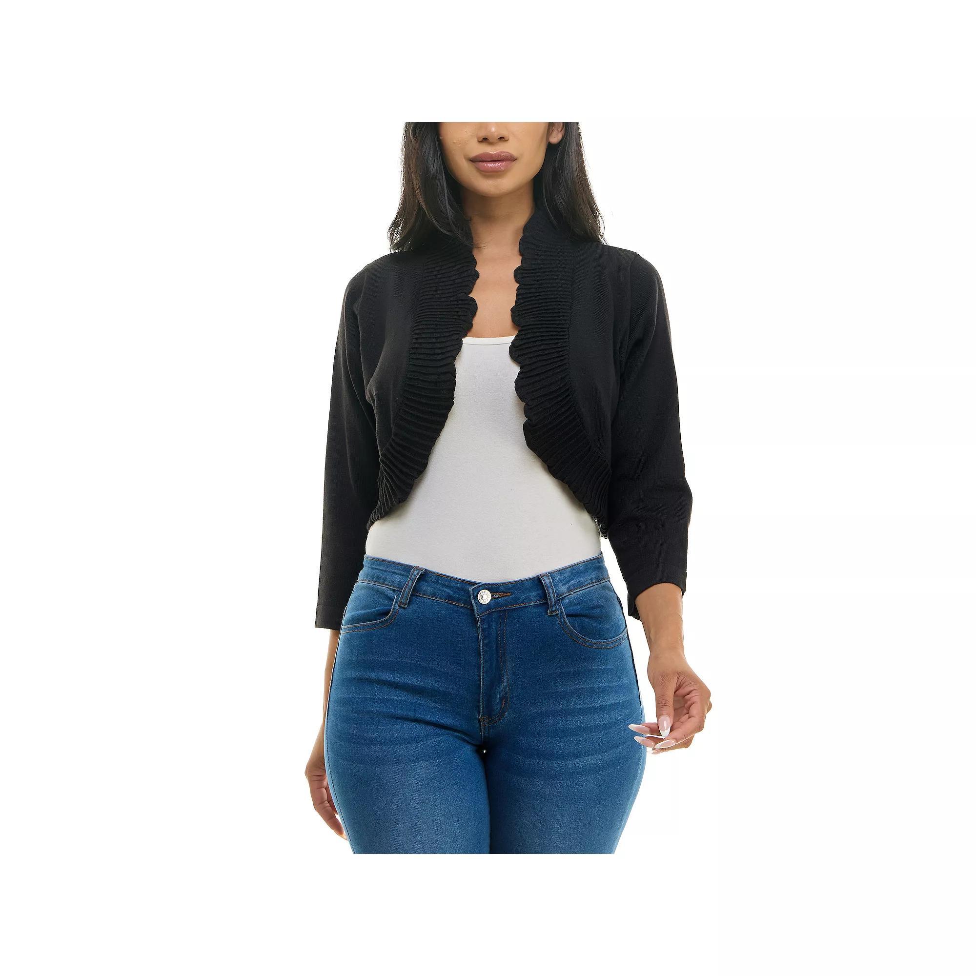 Women's Nina Leonard Curved Pleated Ruffle Bolero, Size: Small, Deep Blue Product Image