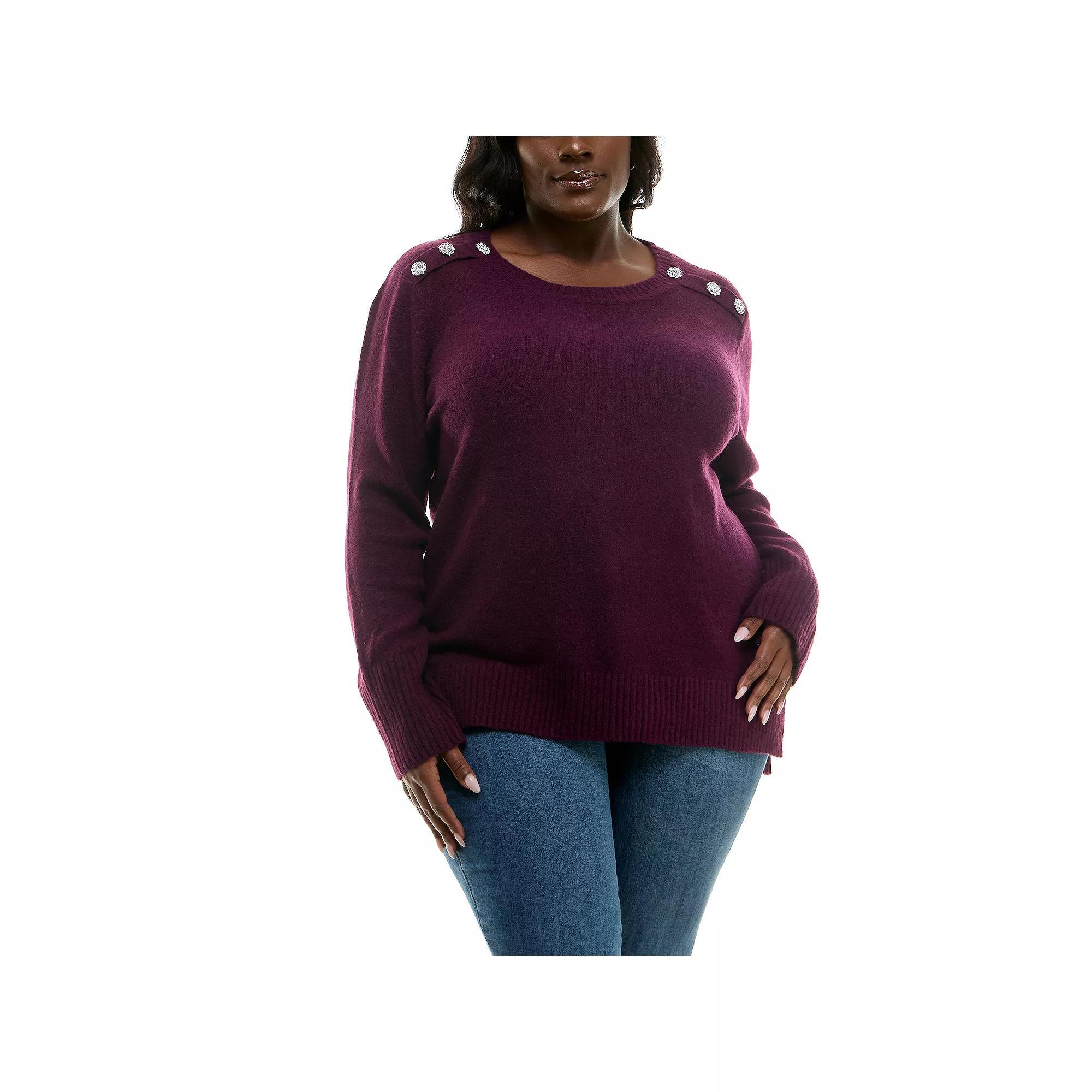 Plus Size Nina Leonard Hi-Low Sweater, Women's, Size: 1XL, Pickled Red Product Image