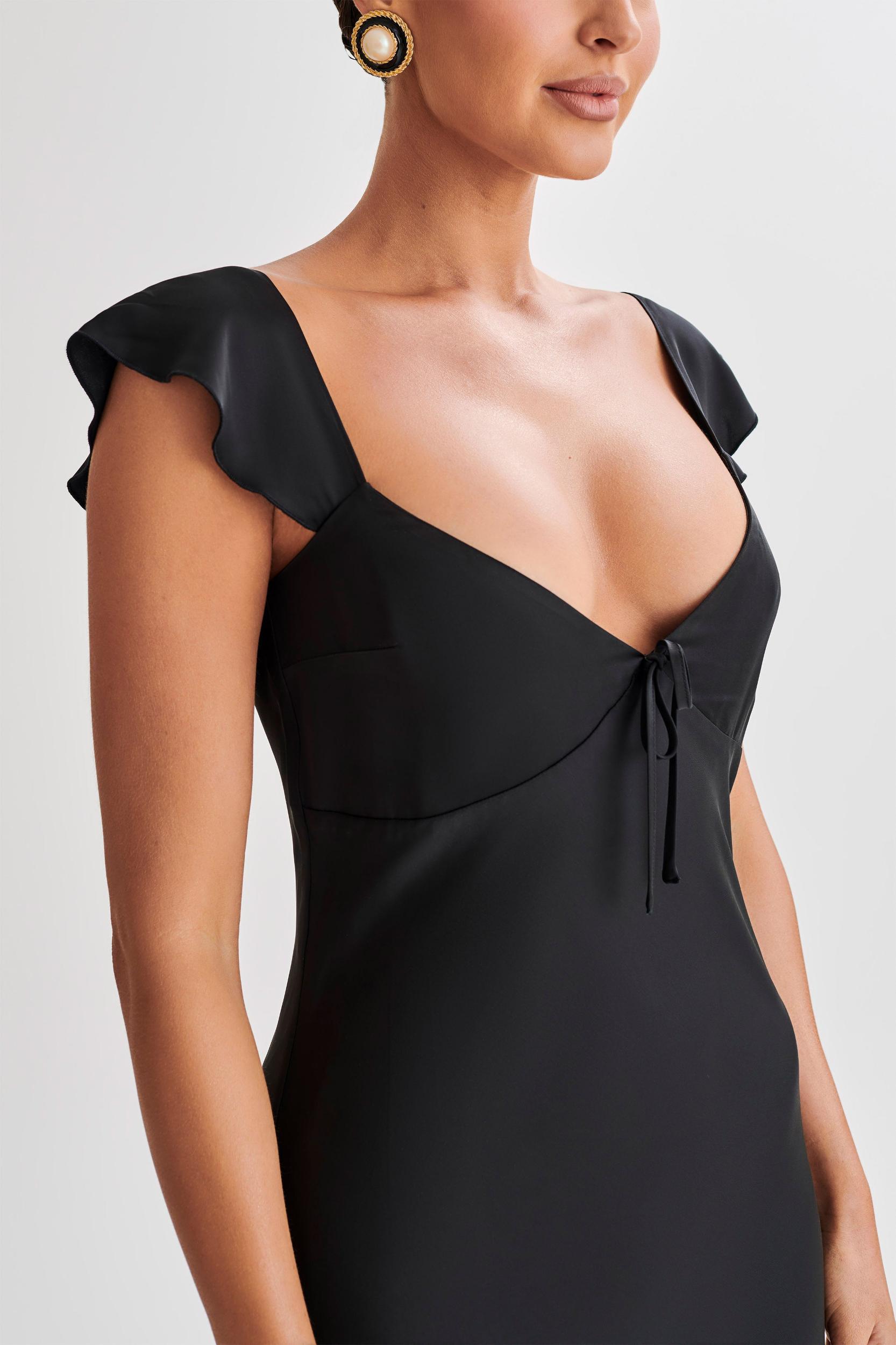 Chantal Short Sleeve Satin Midi Dress - Black Product Image
