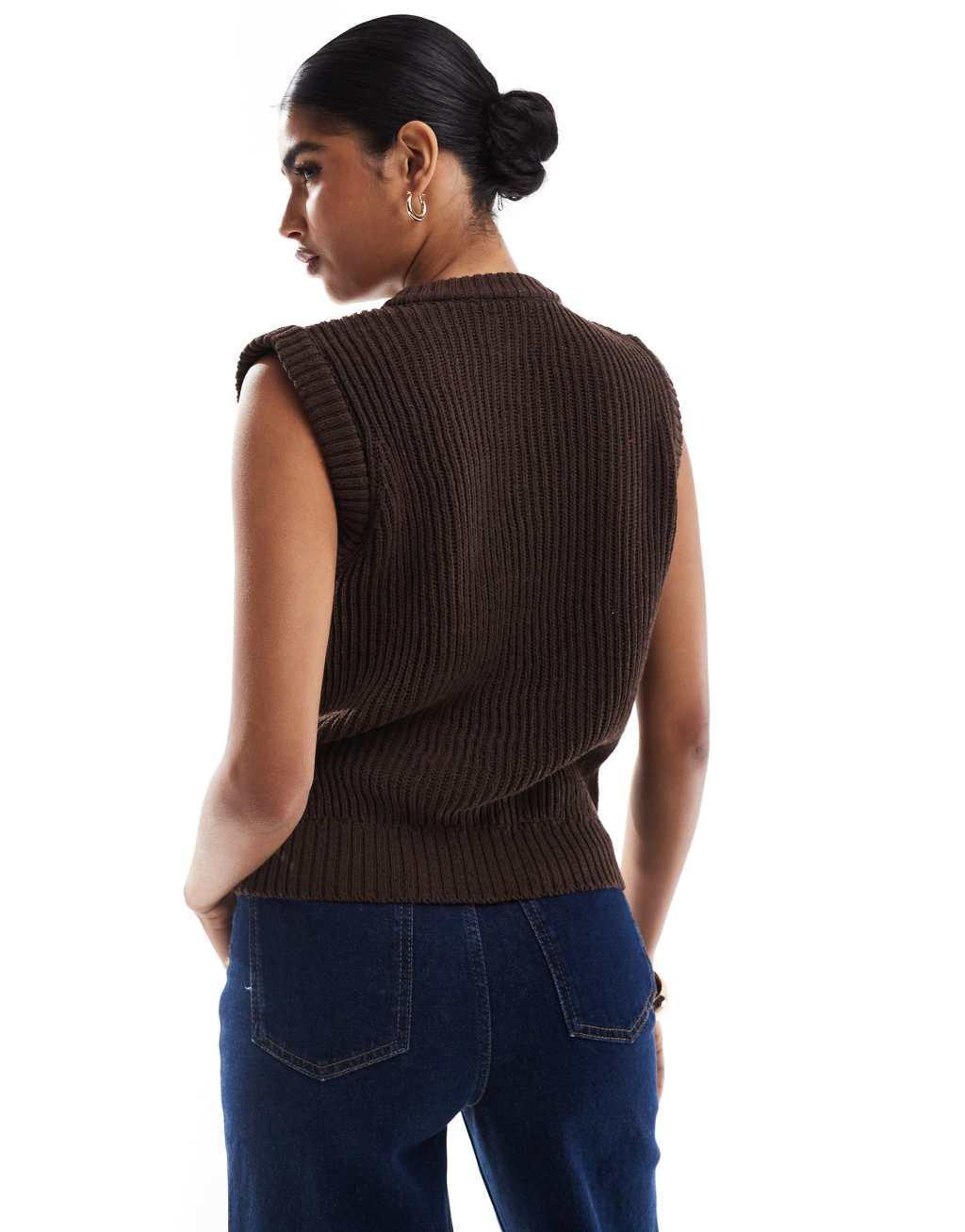ASOS DESIGN knit zip up tank top in chocolate Product Image