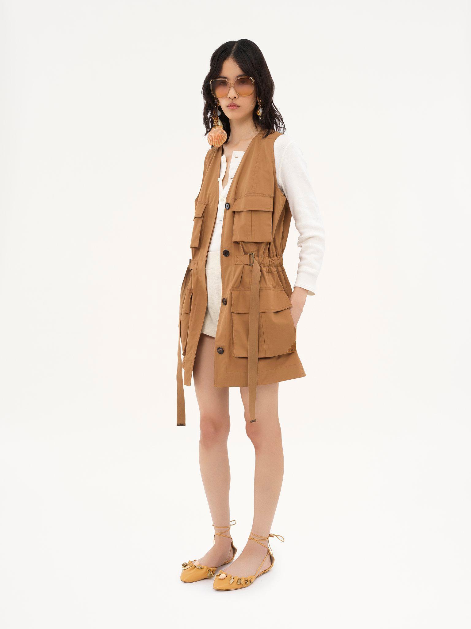 Utilitarian vest in light cotton gabardine Product Image