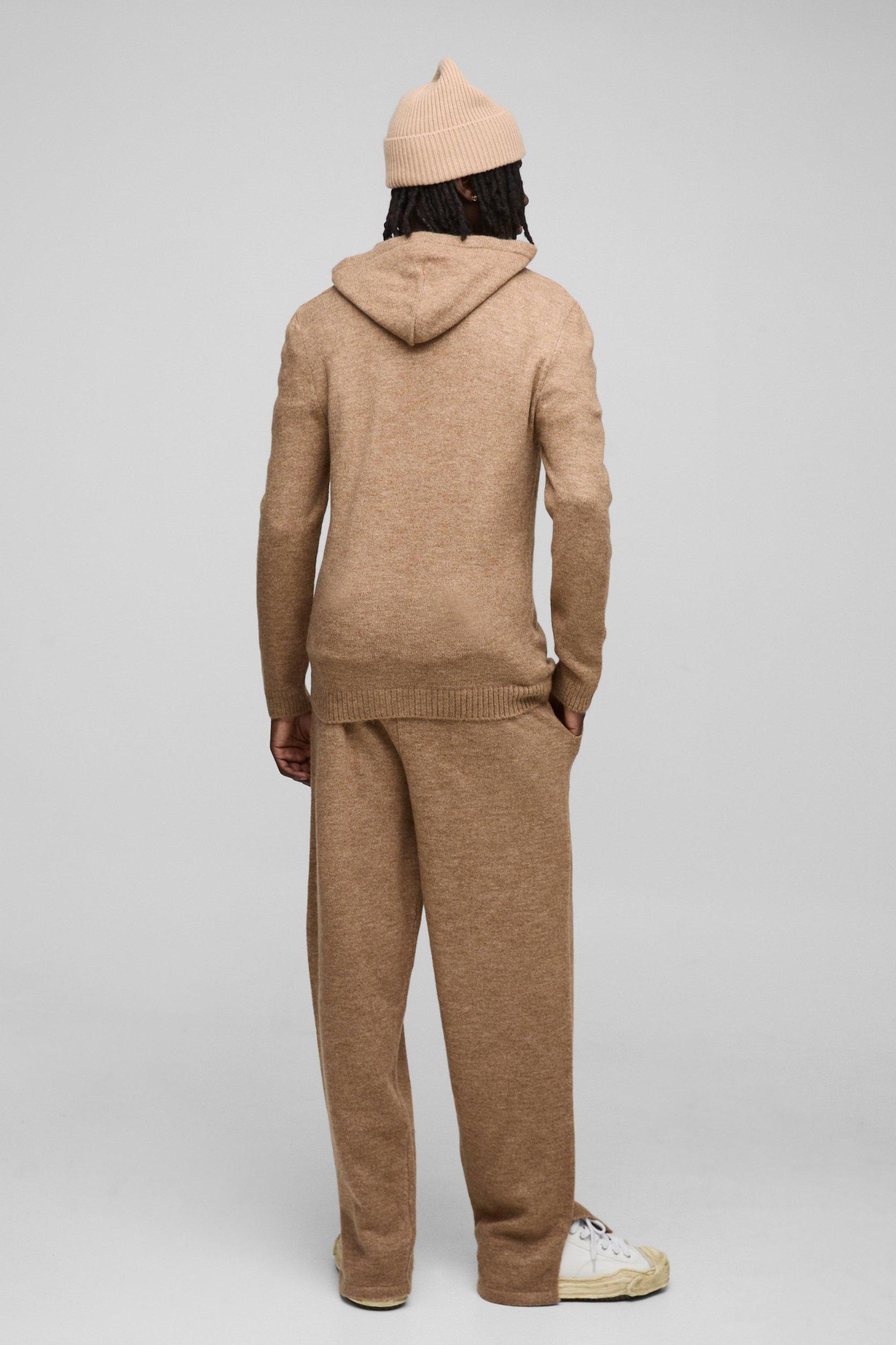 Regular Fit Brushed Knit Hoodie Split Hem Tracksuit | boohooMAN USA Product Image