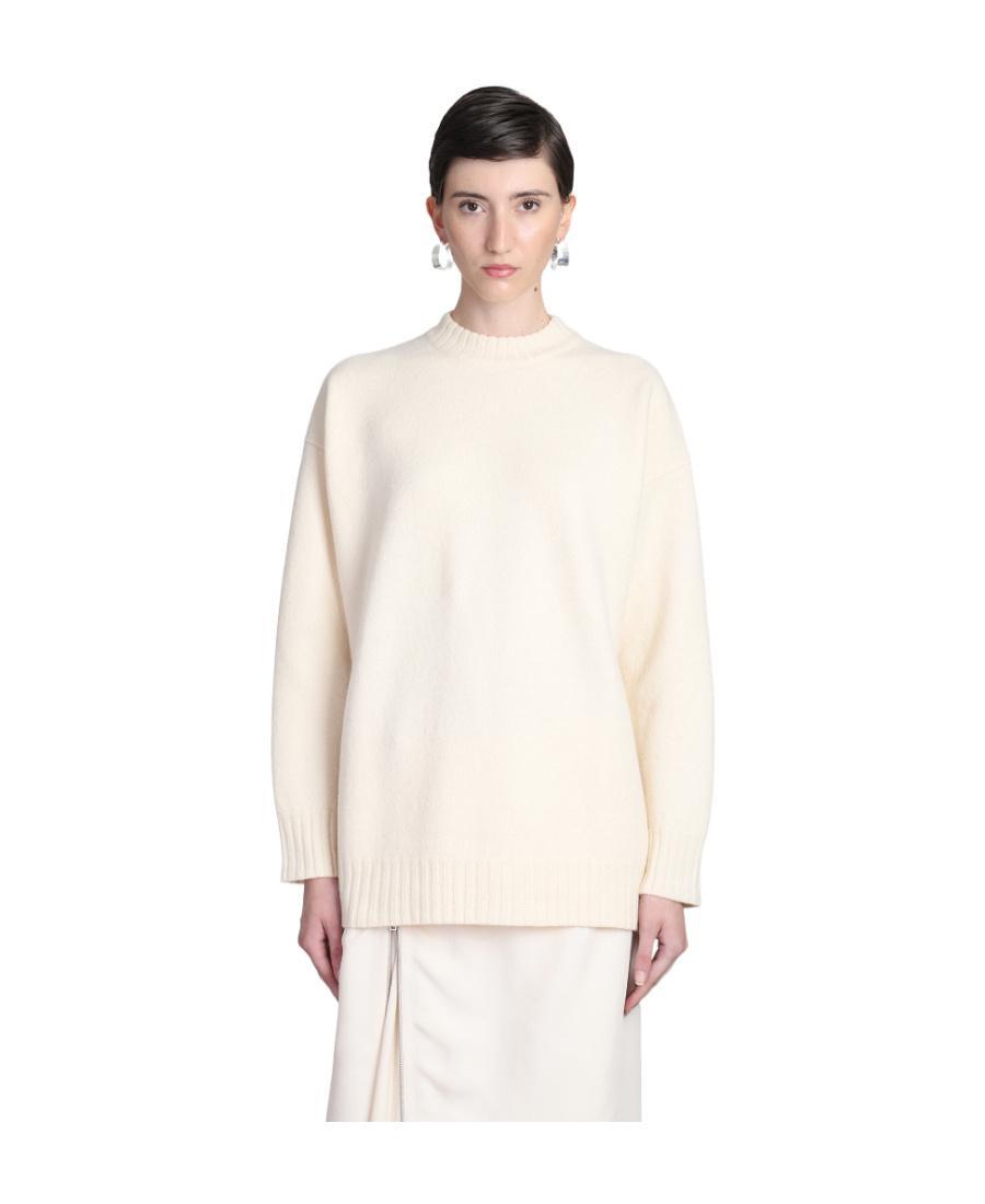 JIL SANDER Long-sleeve Crew-neck Wool Jumper In White Product Image
