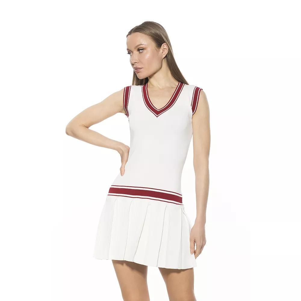 Women's ALEXIA ADMOR Venus V-Neck Dropped Waist Knit Tennis Dress, Size: XL, Ivory Product Image