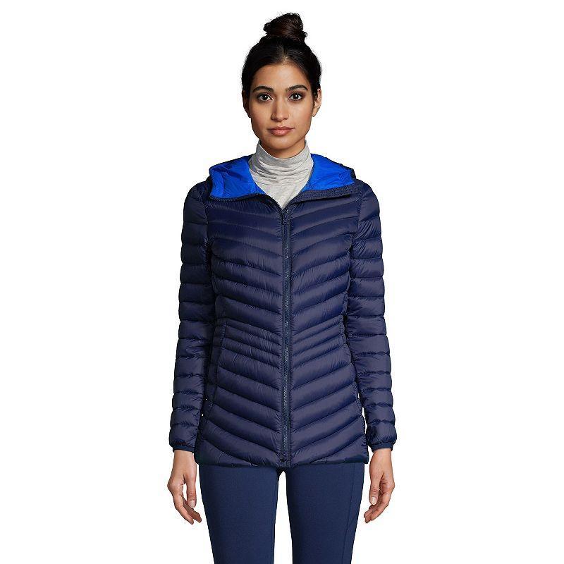 Plus Size Lands End Hood Wanderweight Ultralight Down Packable Jacket, Womens Deep Blue Product Image