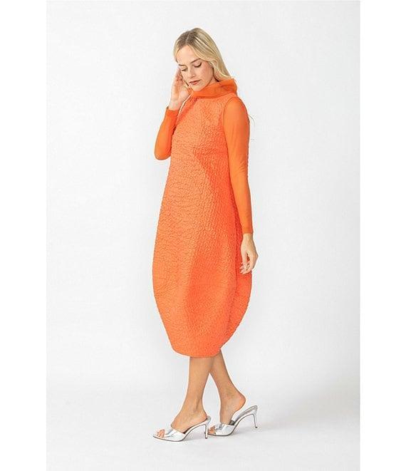 IC Collection Sleeveless Sheer Organza Funnel Neck Balloon Waistless Midi Dress Product Image