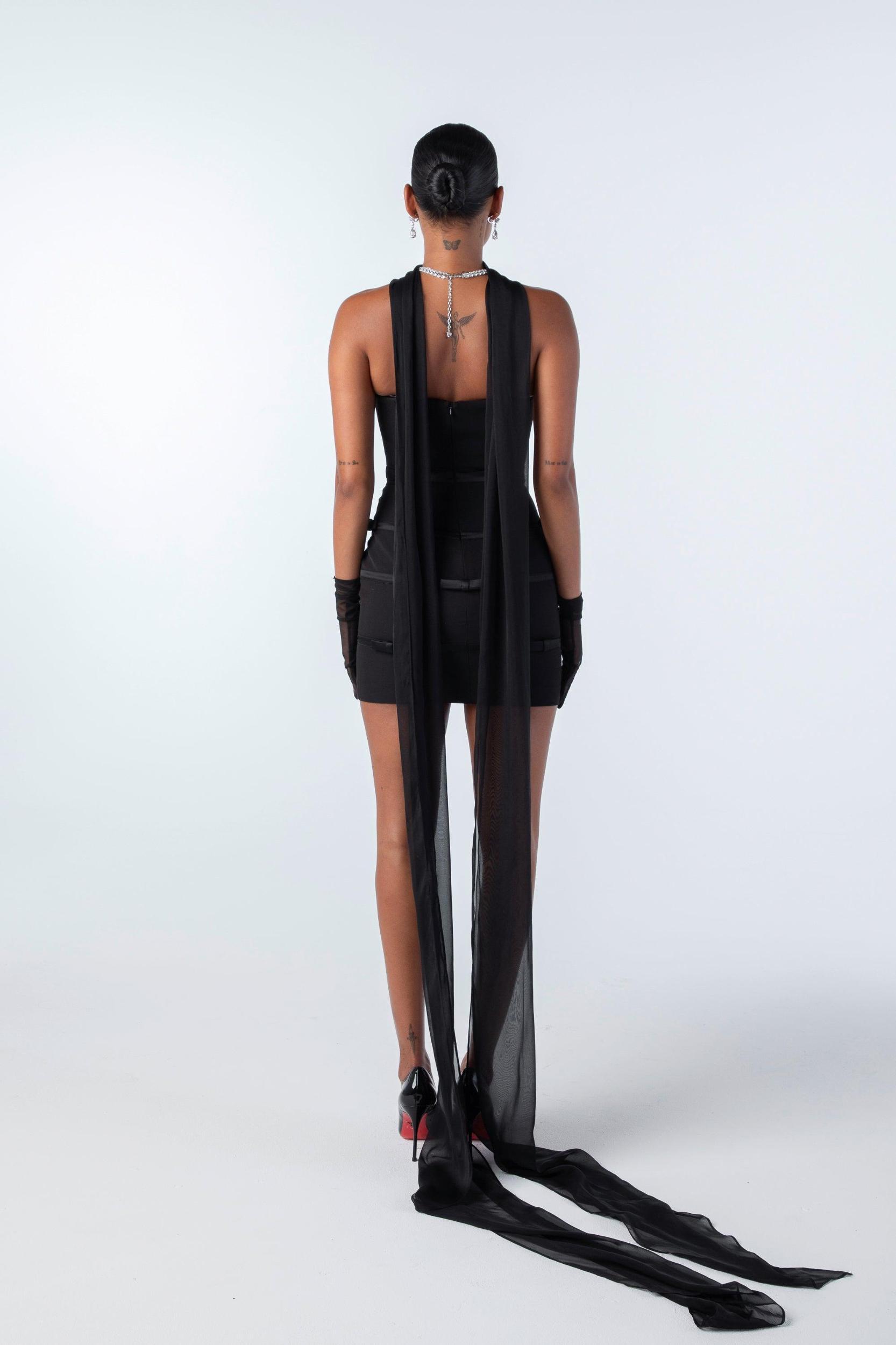 Lucie Bow Dress (Black) Product Image