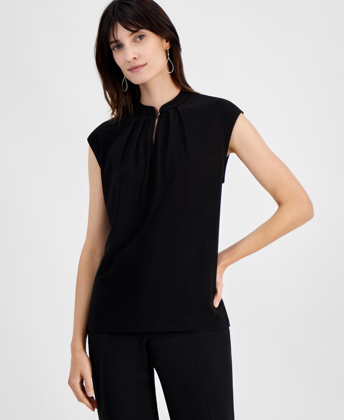 Kasper Womens Cap-Sleeve Band-Collar Top Product Image