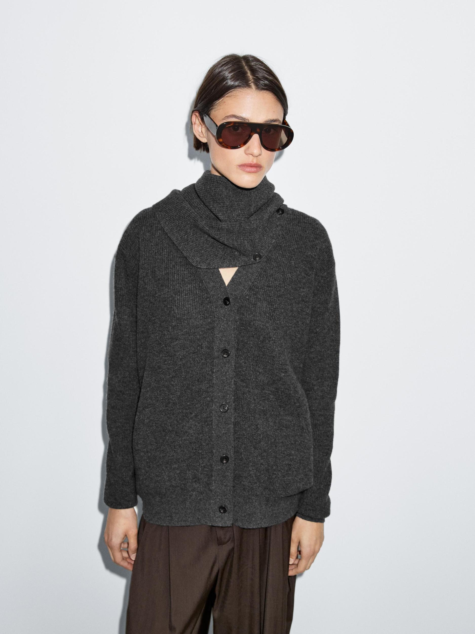 100% wool cardigan with scarf detail Product Image