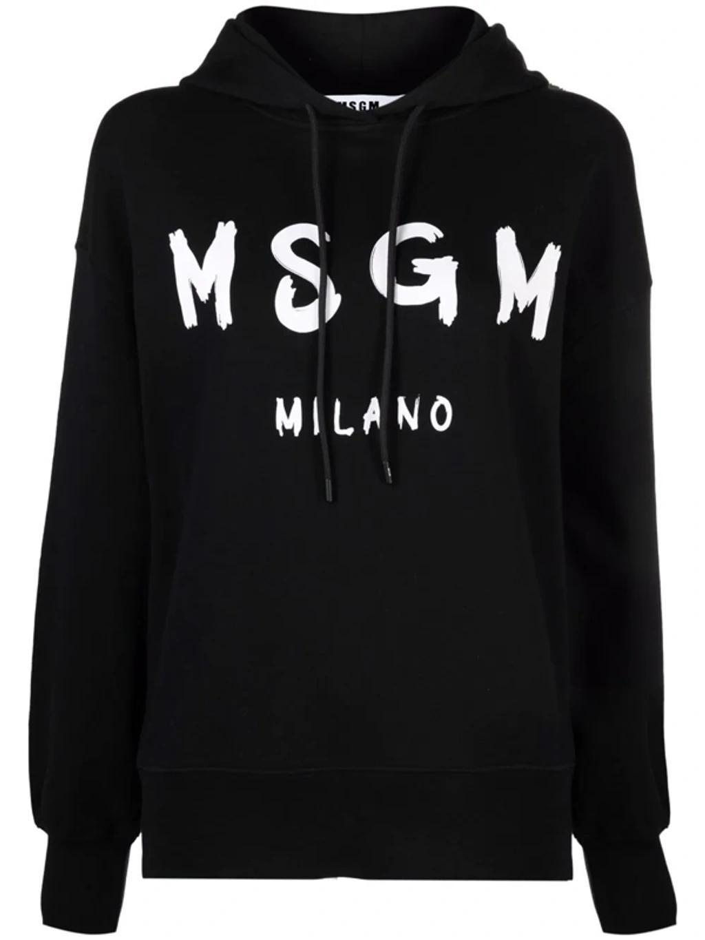 MSGM Logo Print Drawstring Hoodie In Black Product Image