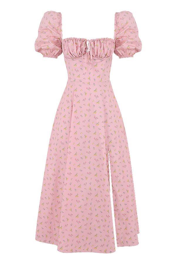 Tallulah Pink Floral Puff Sleeve Midi Dress Product Image