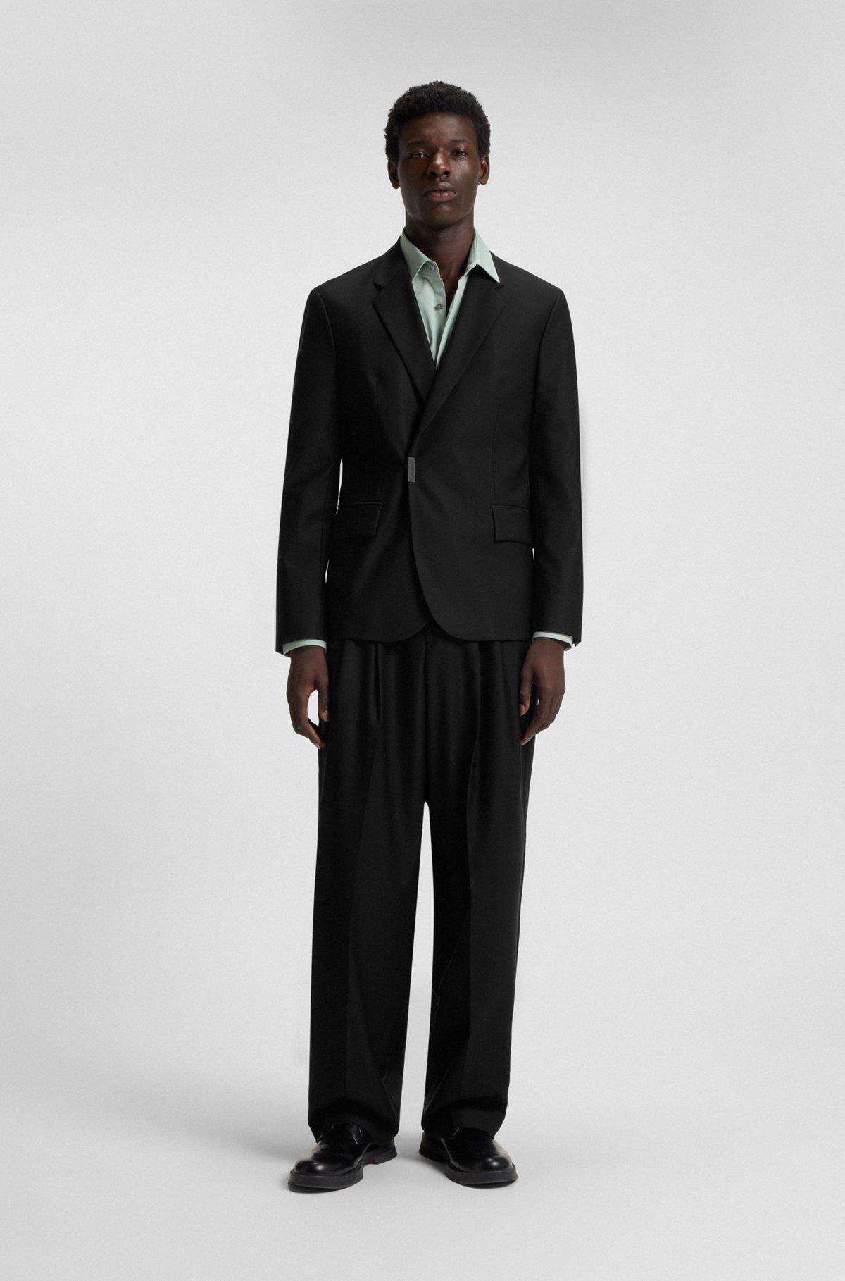 Slim-fit suit jacket with logo closure Product Image