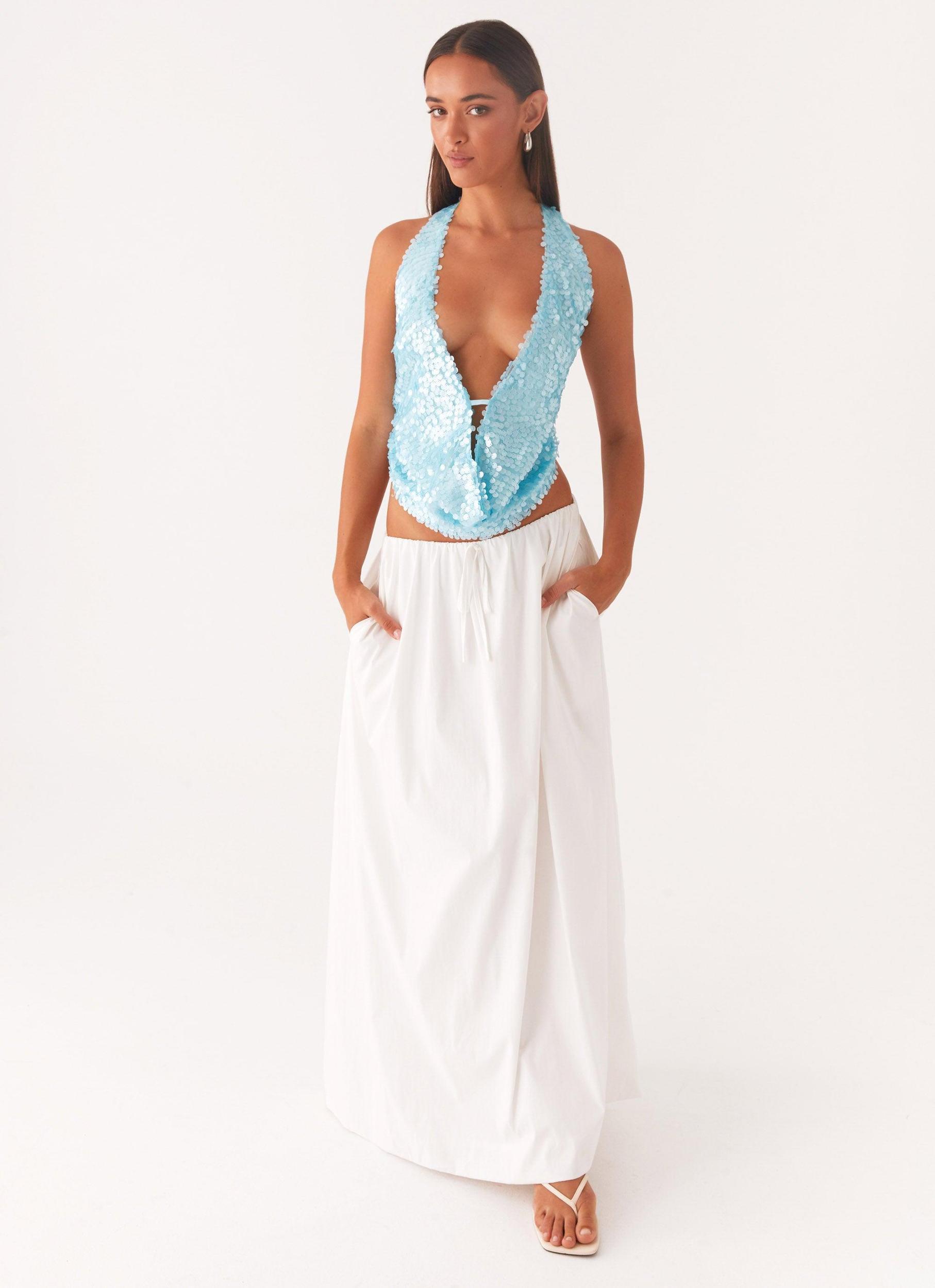 Rio Dreams Cowl Neck Halter Top - Turqoise Product Image