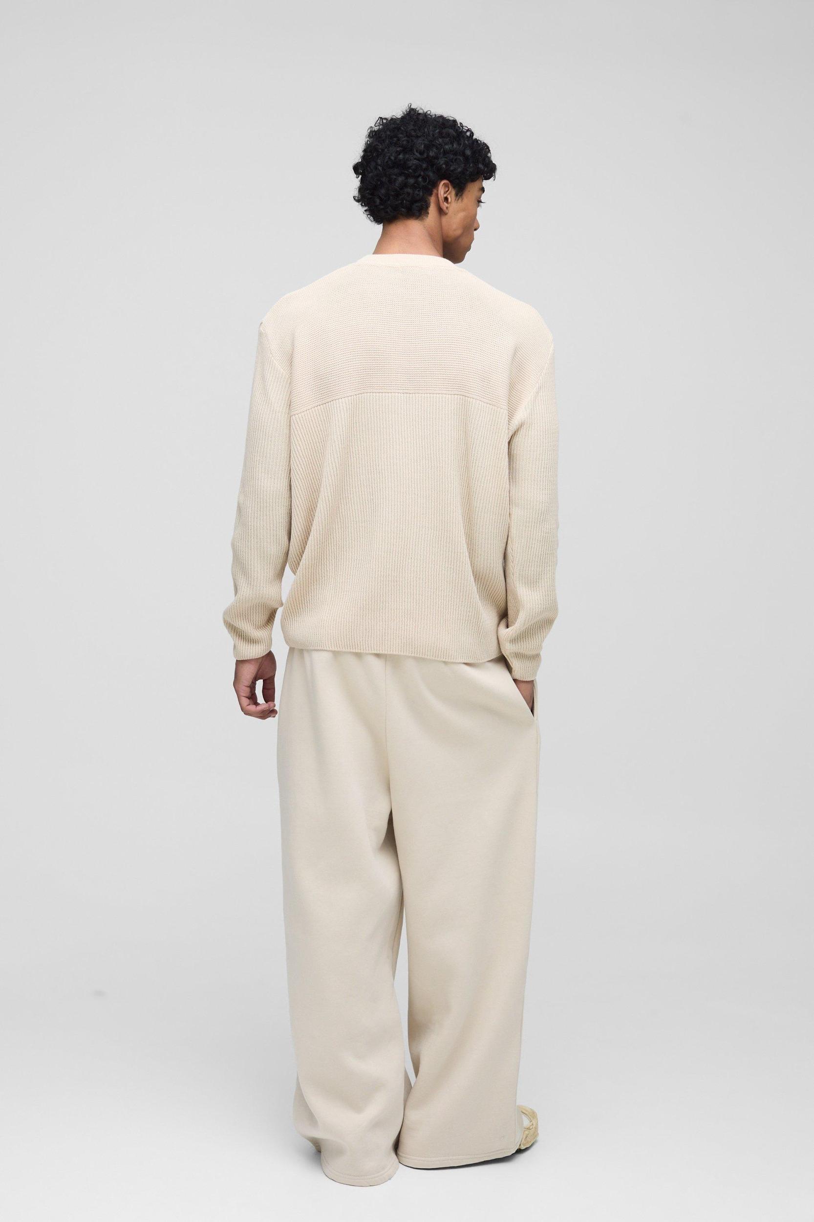 Relaxed Fit Extended Neck Ribbed Knit Panel Sweater | boohooMAN USA Product Image
