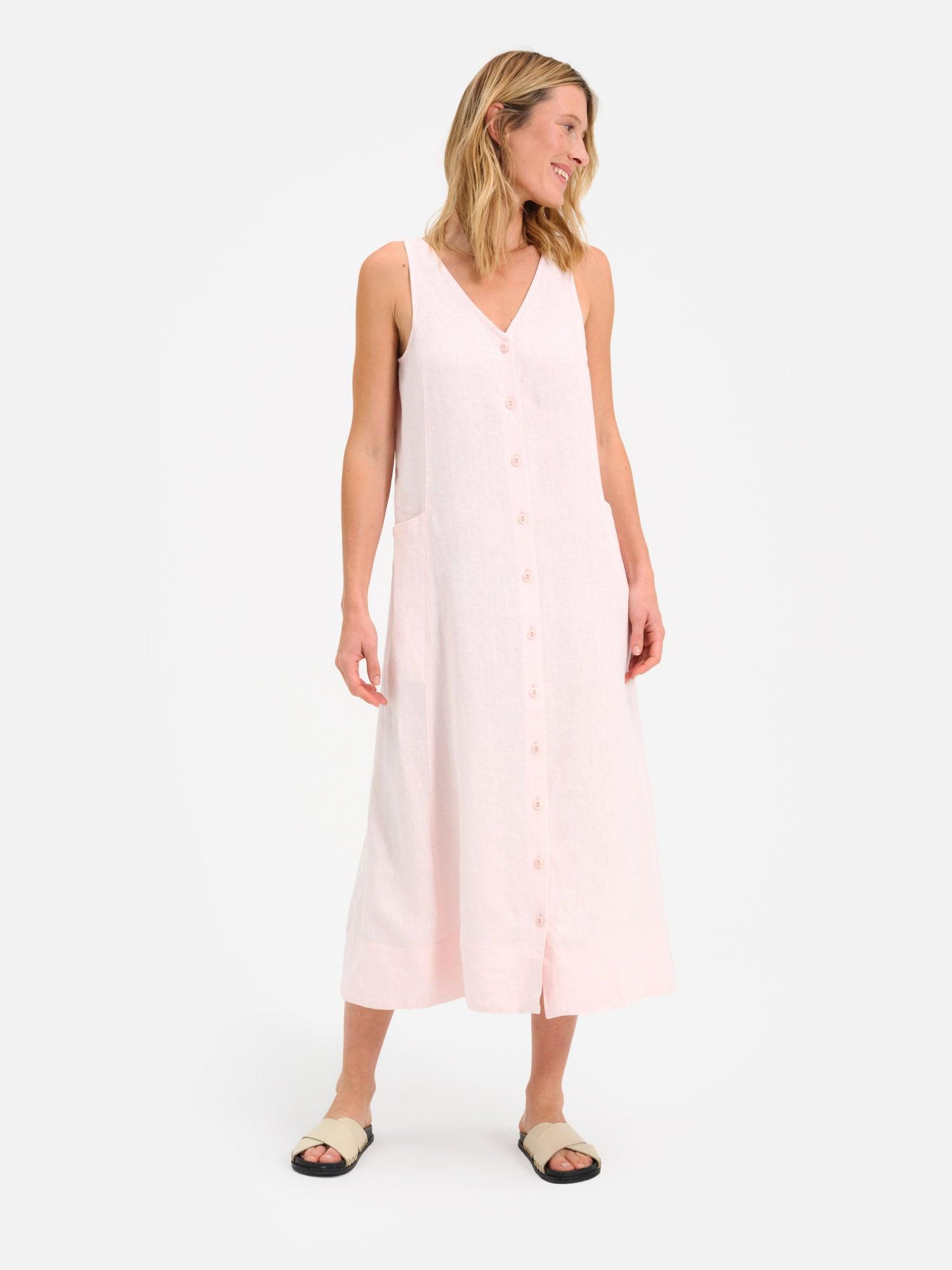 Organic Linen Button Front Dress Female Product Image