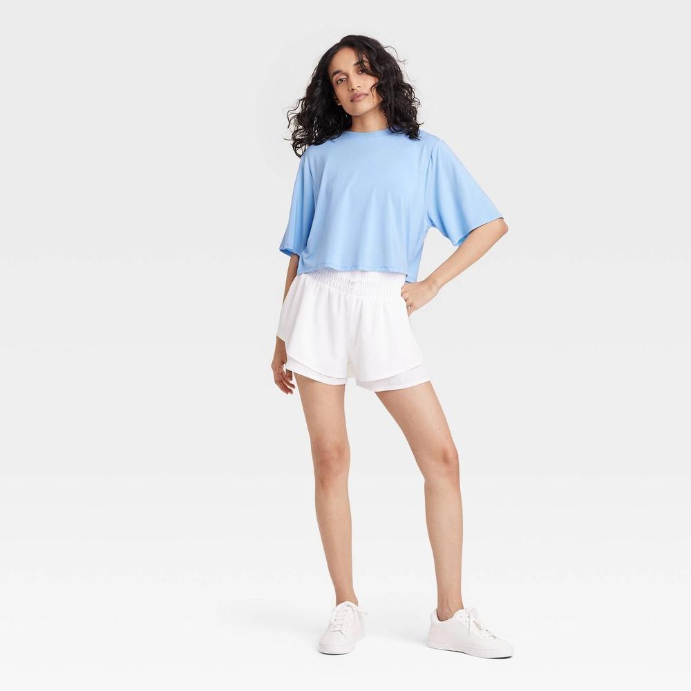 Womens Boxy Cropped Short Sleeve Top - JoyLab Light Blue XXL Product Image