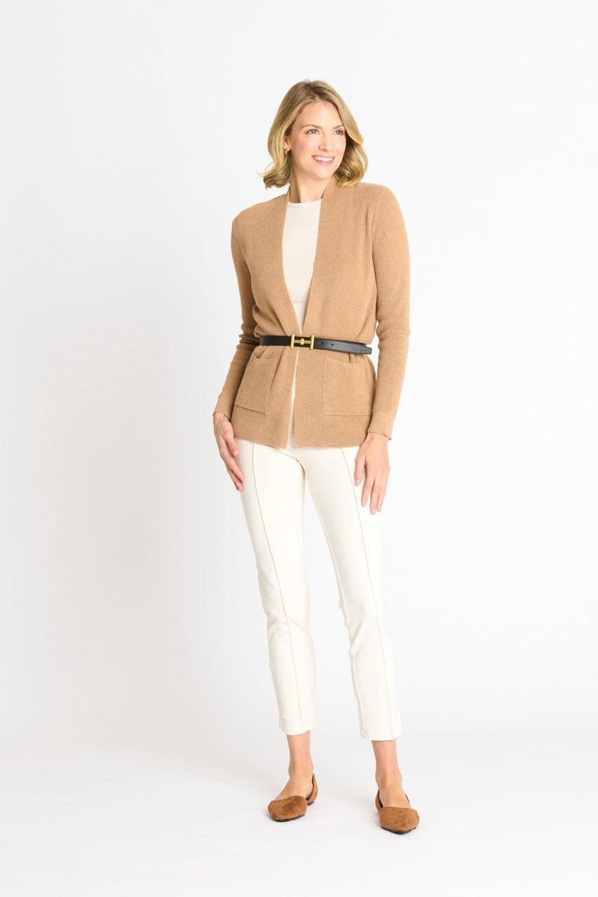 Waffle Stitch Cardigan Sweater with Pocket, Caramel Heather Product Image