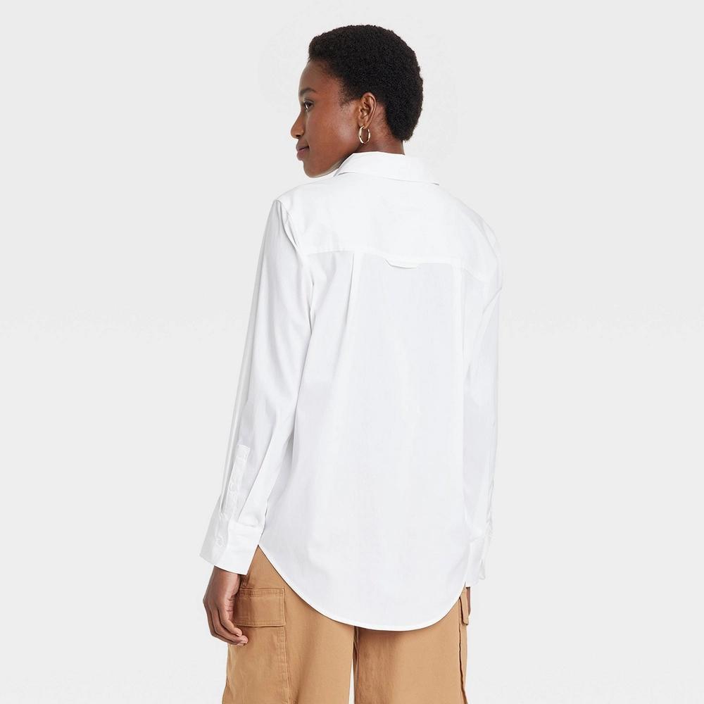Womens Slim Fit Boyfriend Tailored Long Sleeve Button-Down Shirt - A New Day White Product Image