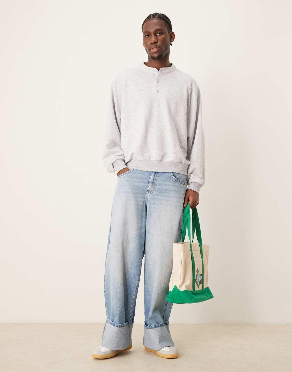 ASOS DESIGN extreme oversized boxy henley sweatshirt in gray heather Product Image