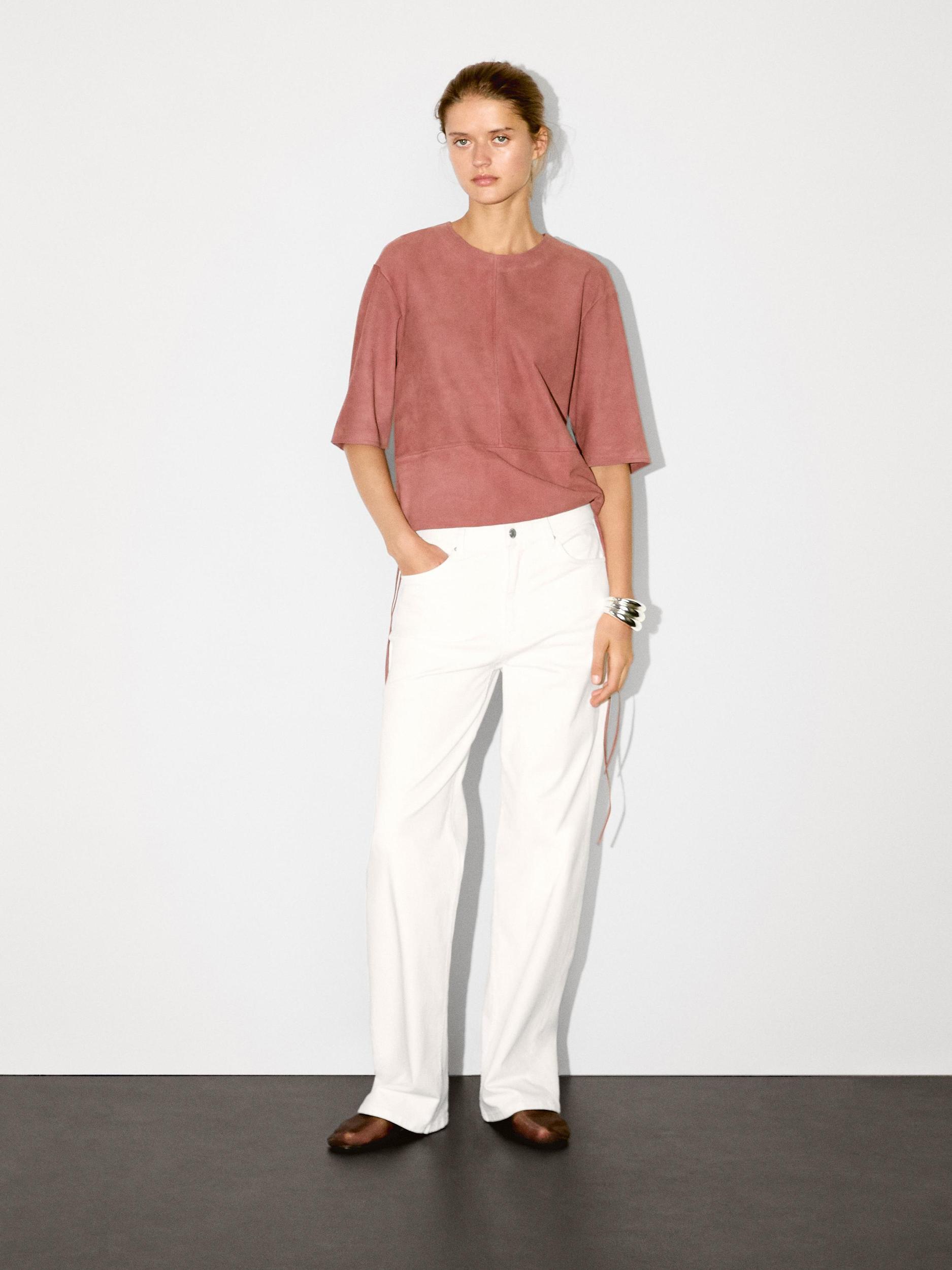 Suede leather top with strap detail Product Image