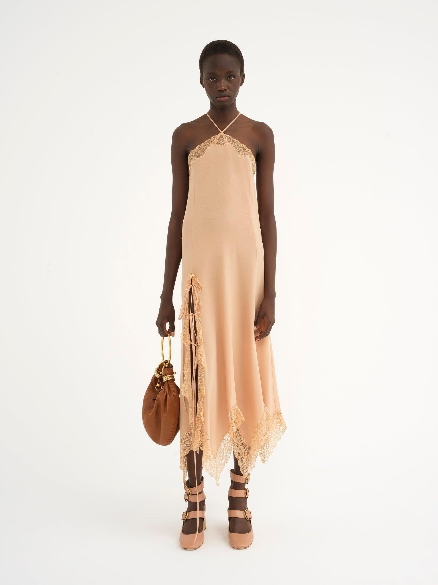 Lingerie halterneck dress in silk Product Image