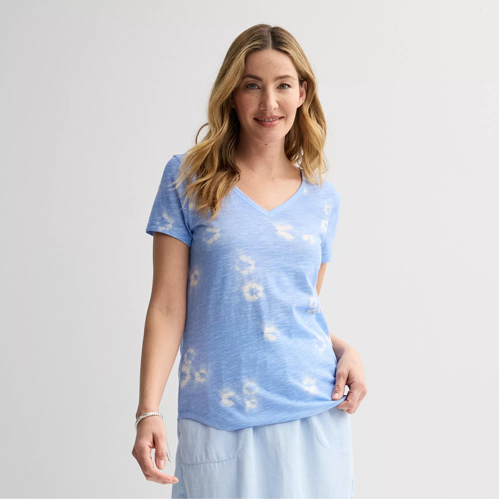 Women's Sonoma Goods For Life® Everyday Short Sleeve V-Neck Tee, Size: XXL, Blue Dye Dot Product Image