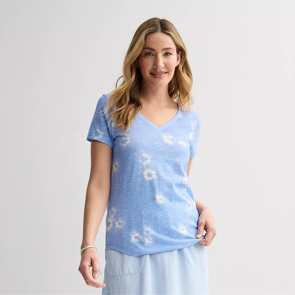 Petite Sonoma Goods For Life® Everyday Short Sleeve V-Neck Tee, Women's, Size: Small Petite, Blue Dye Dot Product Image