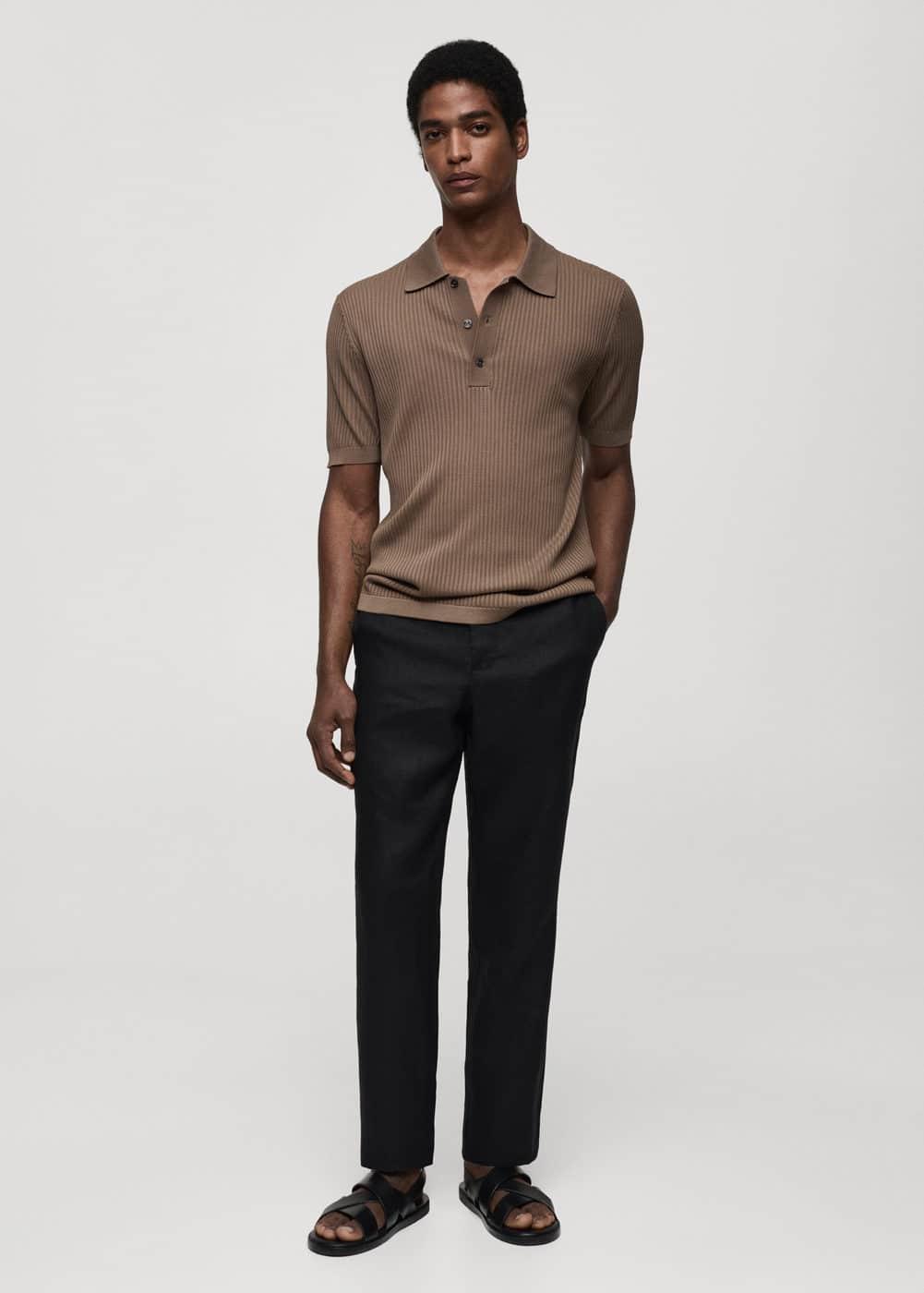 Mango Mens Short Sleeve Cotton Linen Shirt Pants Set Product Image