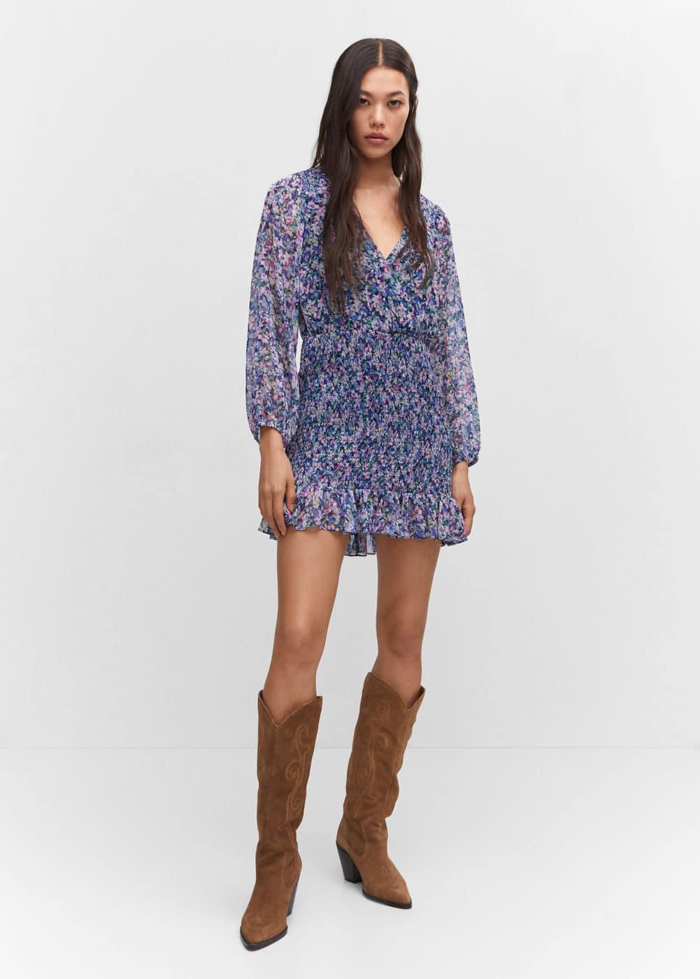 Mango Womens Short Ruched Hem Dress Product Image